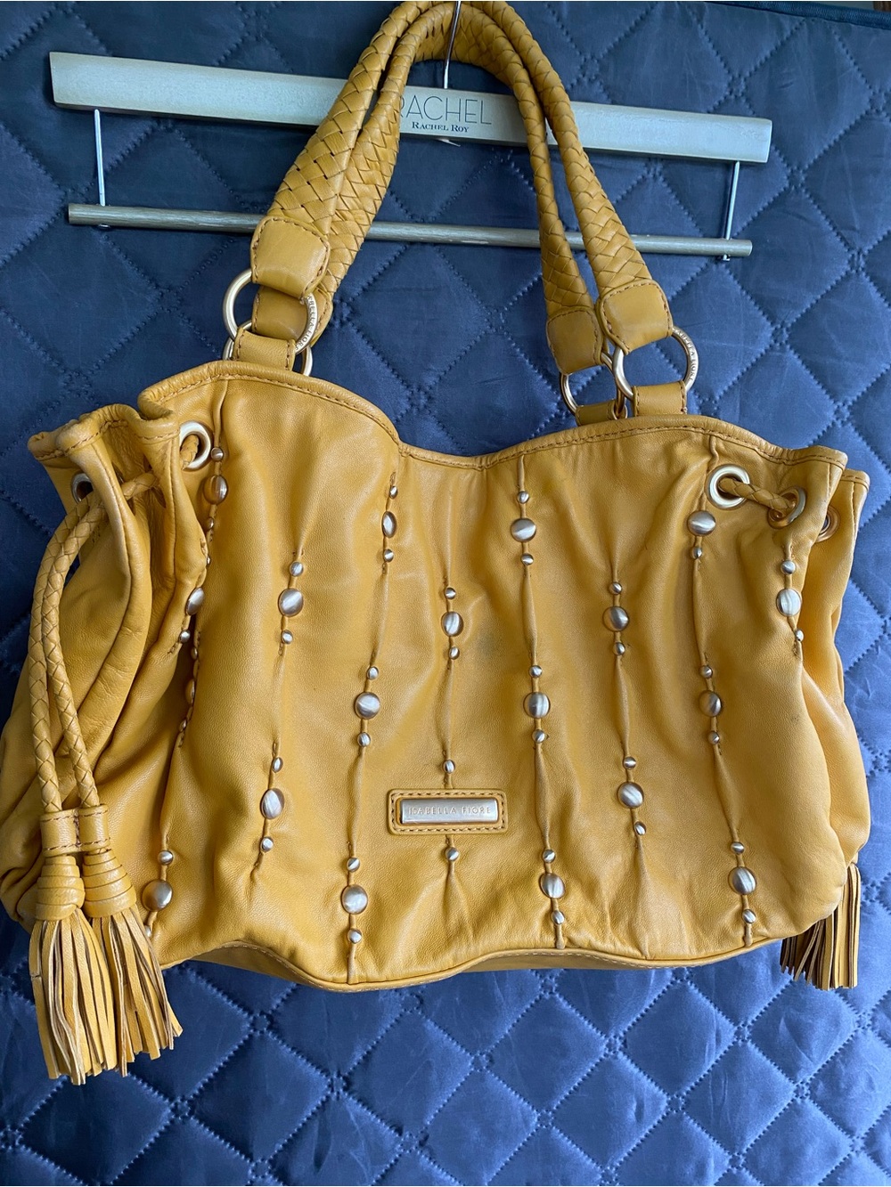 Vintage Isabella Fiore Studded Leather Shoulder Bag - Mustard Yellow Boho Y2K
